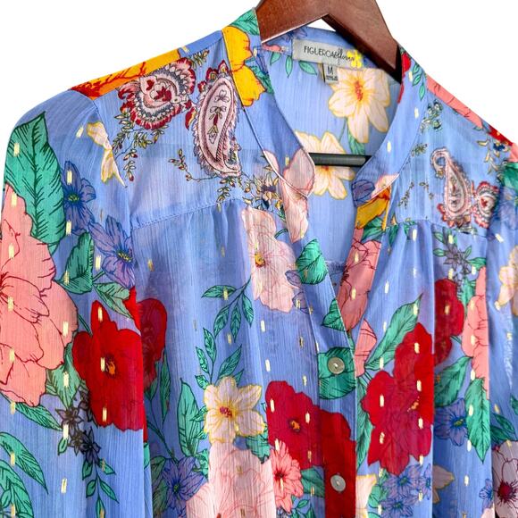 NEW NWOT Figueroa Fig & Flower Anthropologie Sparkly Blouse Shirt Top Tropical - Picture 3 of 9